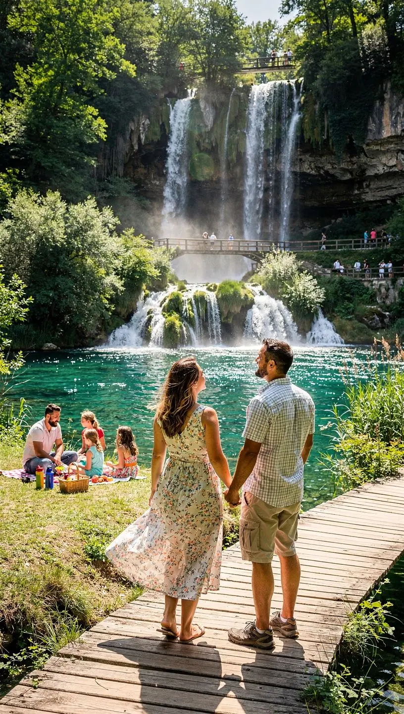 Kristalno bistro jezero u srcu prirode s planinarskom stazom uz obalu.